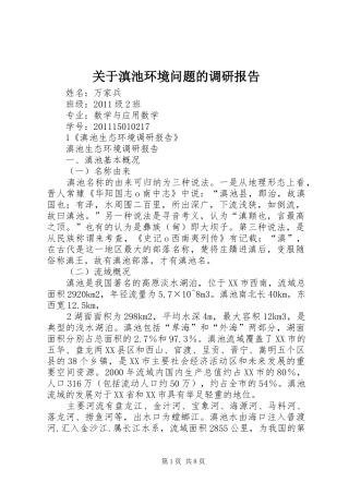 关于滇池环境问题的调研报告 