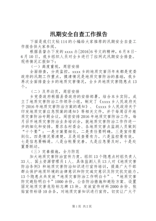 汛期安全自查工作报告 