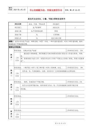 某化纤企业安全、计量、节能主管职务说明书