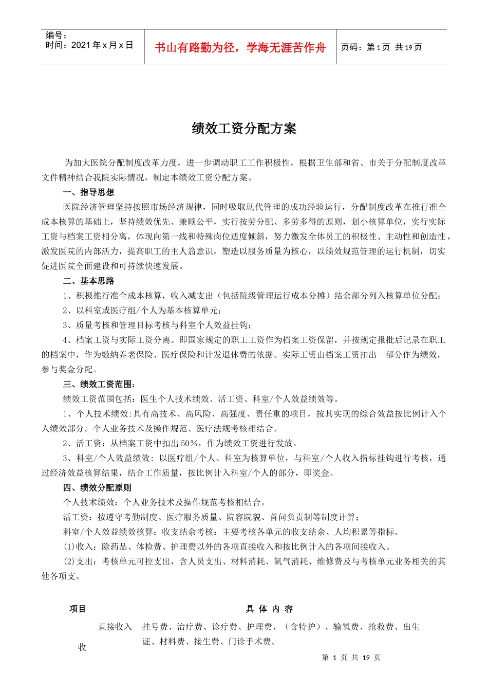 某医院绩效及工资分配原则_第1页