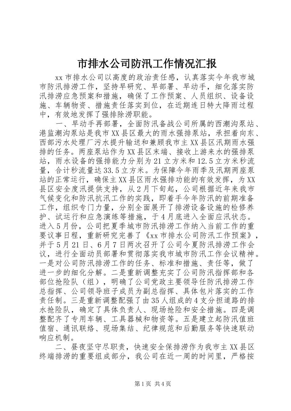 市排水公司防汛工作情况汇报 _第1页