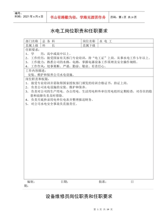 某公司岗位职责和任职要求(doc 46页)