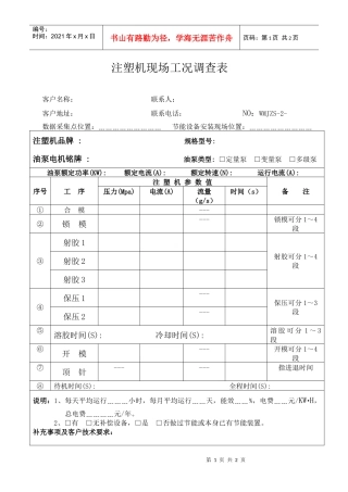 注塑机现场工况调查表-会议议程表