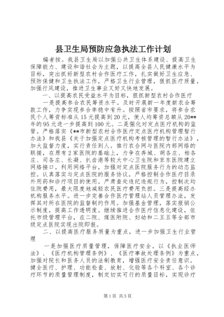 县卫生局预防应急执法工作计划