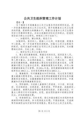 公共卫生组织管理工作计划
