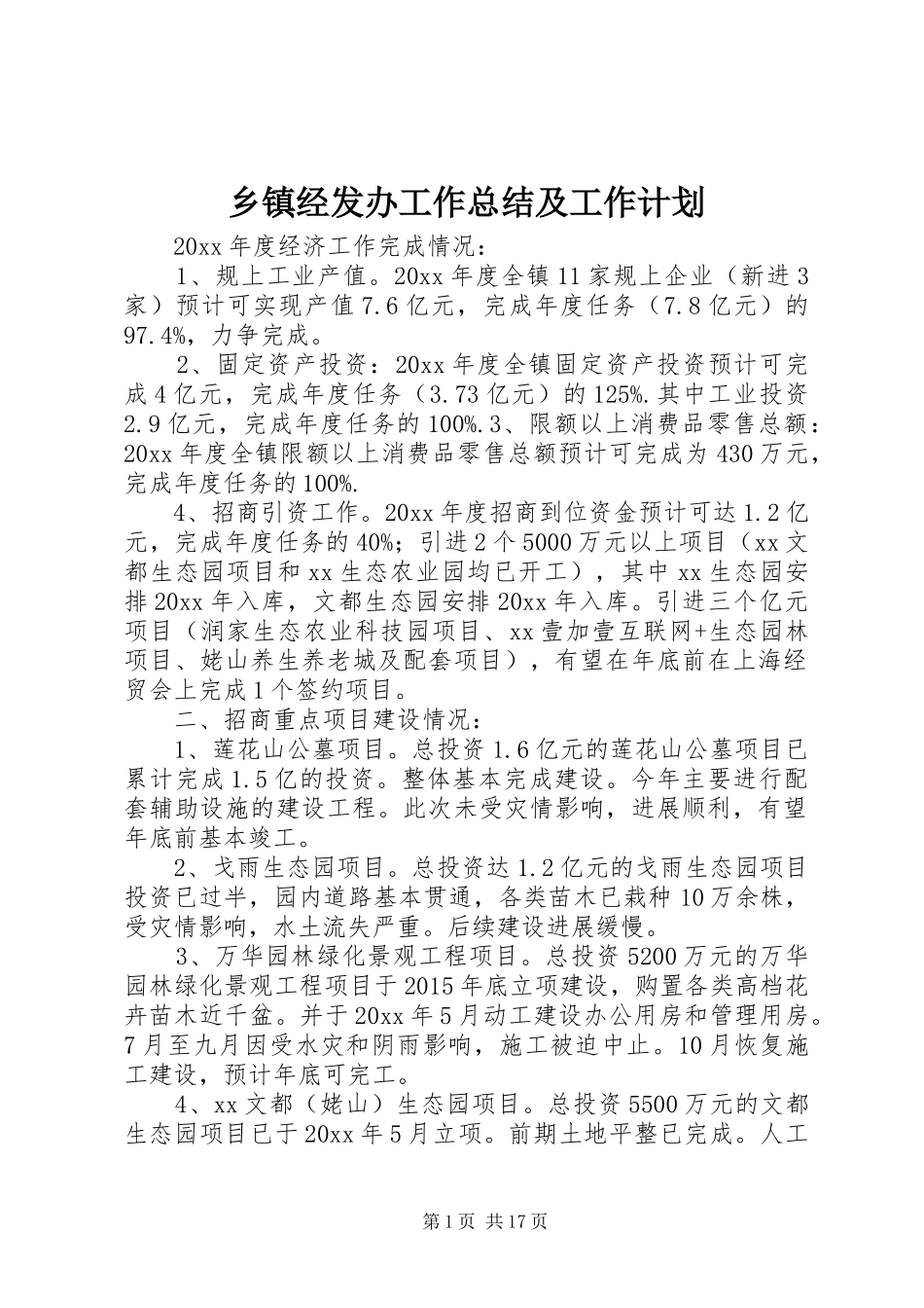 乡镇经发办工作总结及工作计划_第1页