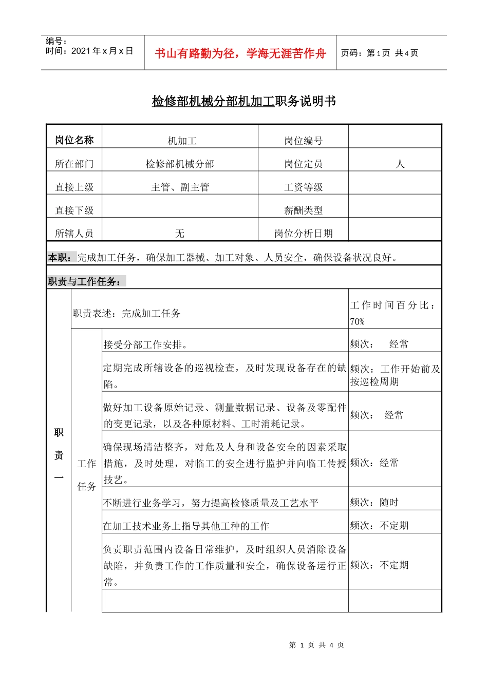 职务说明书-机加工_第1页