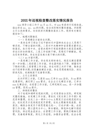 20XX年巡视检查整改落实情况报告