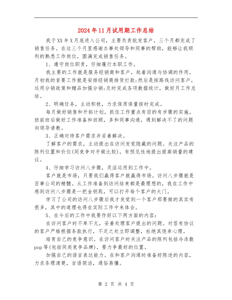 2024年11月试用期工作总结【最新版】_第2页