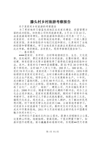 滕头村乡村旅游考察报告 