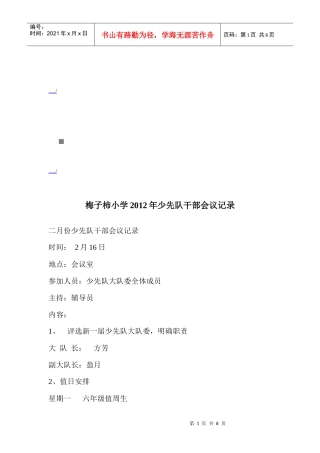 某小学年度少先队干部会议记录