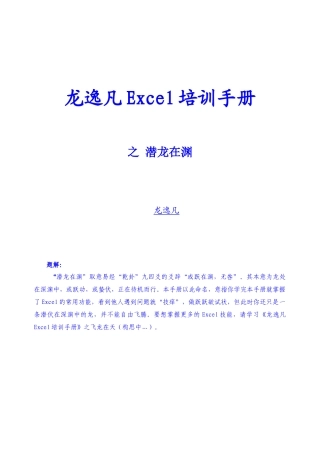 龙逸凡Excel培训手册之潜龙在渊4562291617