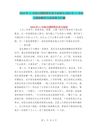 2024年11月幼儿园师范生实习总结与2024年11月幼儿园幼教实习总结范文汇编
