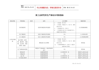 某工业研究所生产部处长考核指标