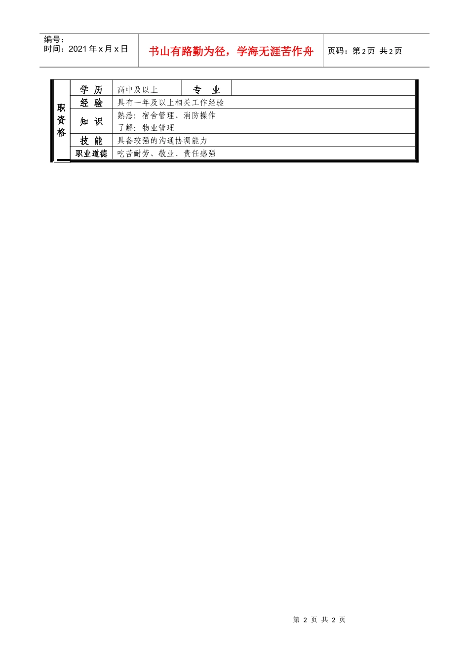 某中型制造业宿舍管理员岗位说明书_第2页