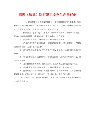 《安全管理制度》之掘进（综掘）队打眼工安全生产责任制 