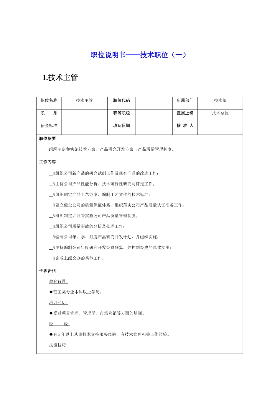 某企业技术岗位职务说明（）_第1页
