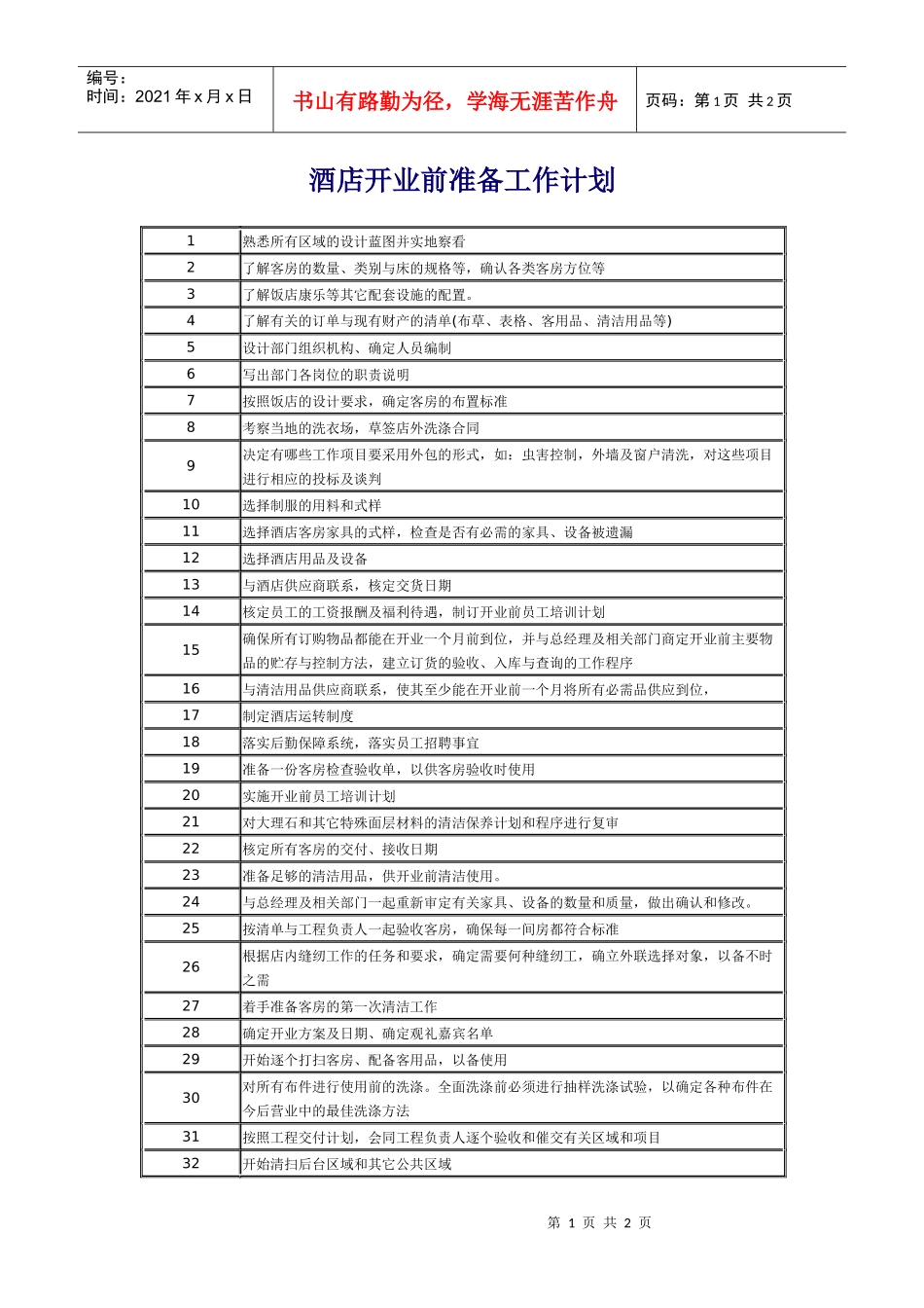 酒店开业前准备工作计划_第1页