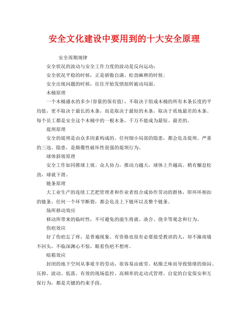 《安全文化》之安全文化建设中要用到的十大安全原理 _第1页