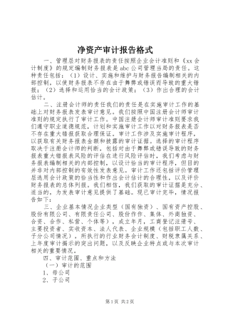 净资产审计报告格式 
