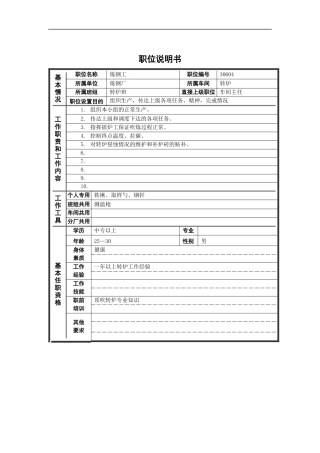 德龙钢铁-炼钢工职位说明书