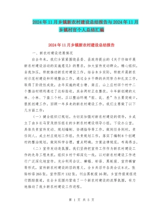 2024年11月乡镇新农村建设总结报告与2024年11月乡镇村官个人总结汇编