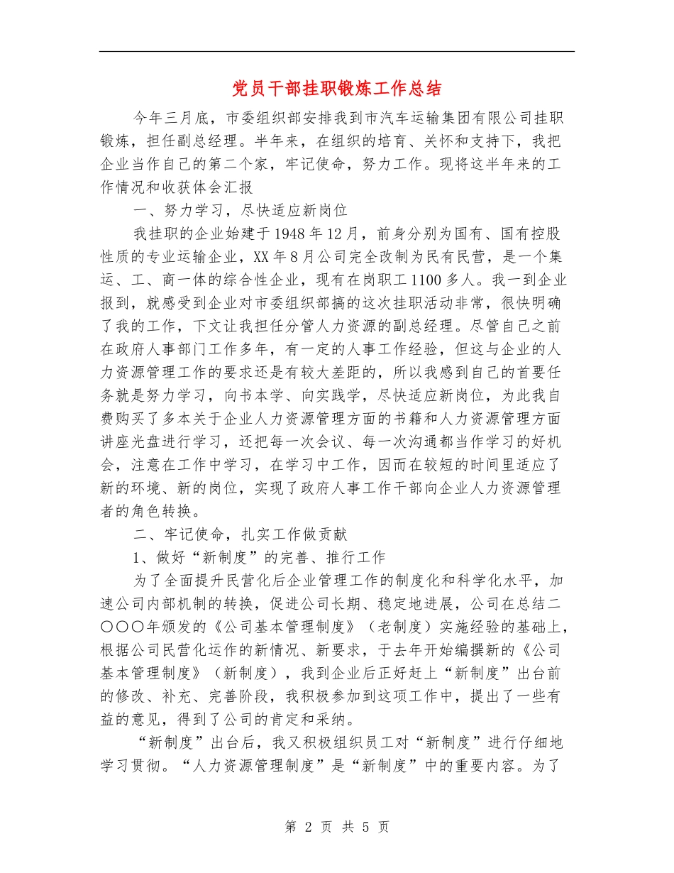 党员干部挂职锻炼工作总结【新版】_第2页