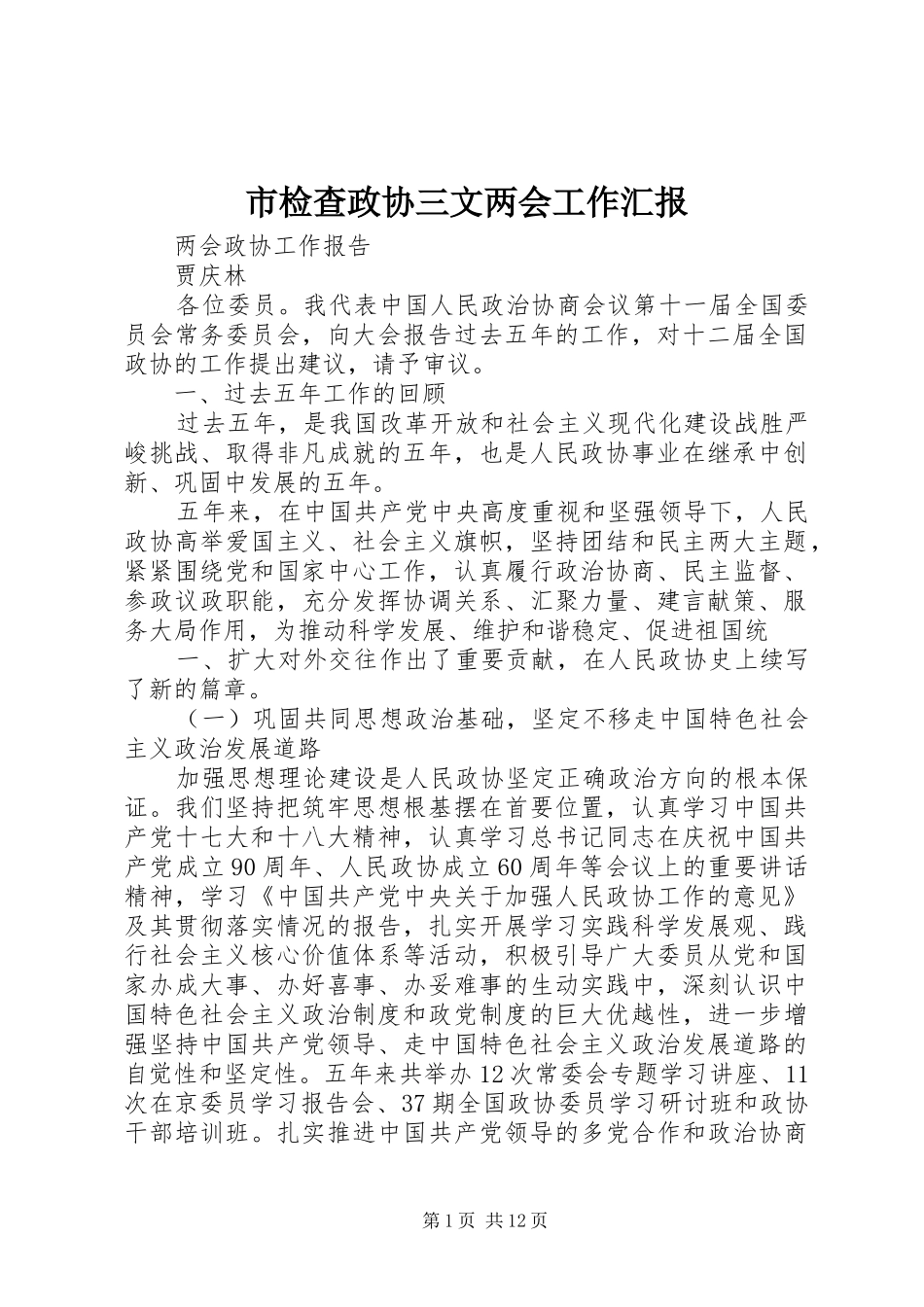 市检查政协三文两会工作汇报 _第1页