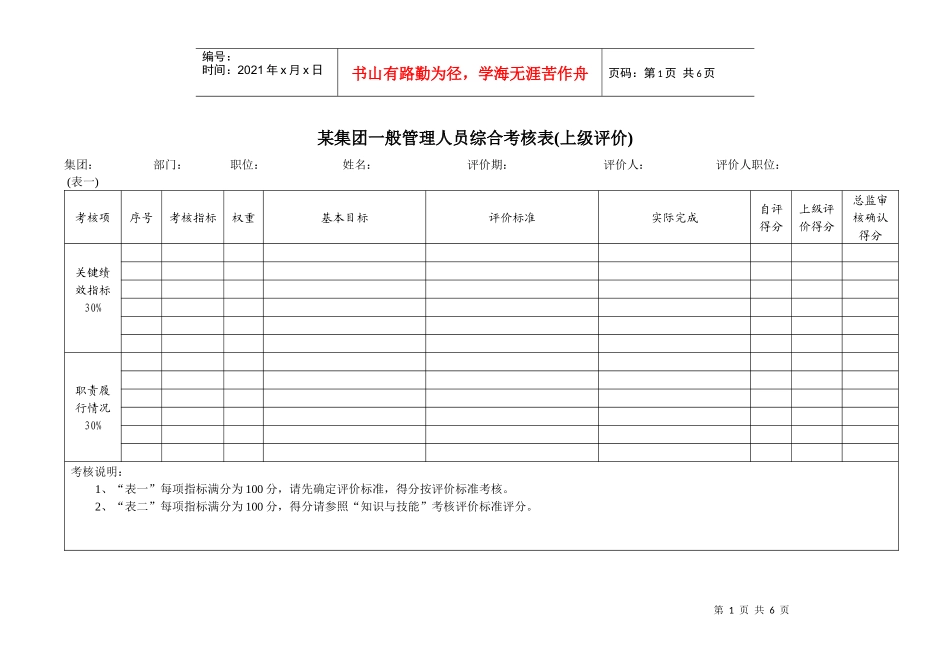 某集团一般管理人员综合考核表(1)_第1页