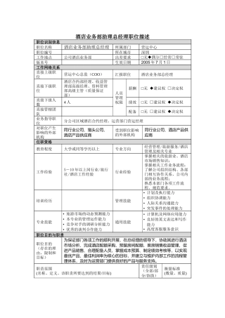 职位描述-酒店业务部助理总经理