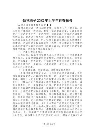 领导班子20XX年上半年自查报告