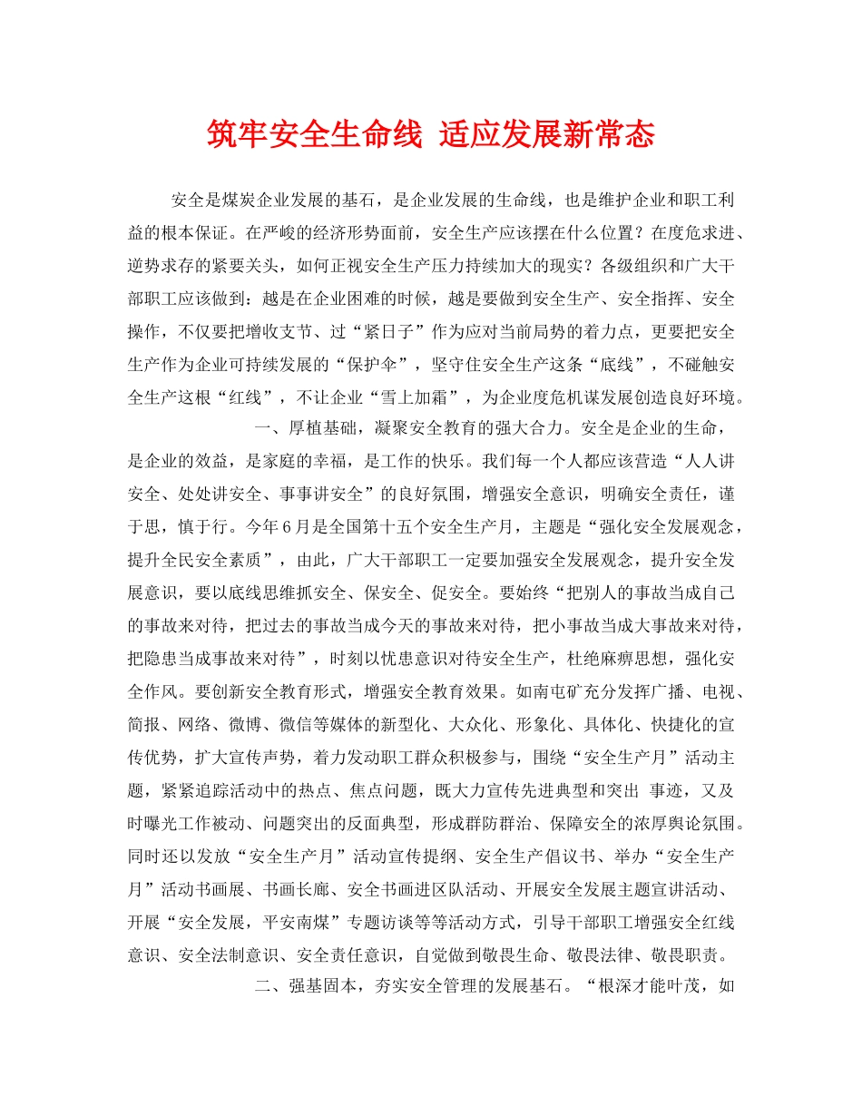 《安全管理文档》之筑牢安全生命线 适应发展新常态 _第1页