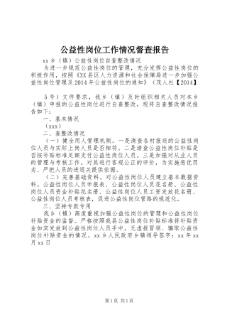 公益性岗位工作情况督查报告 