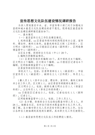 宣传思想文化队伍建设情况调研报告 