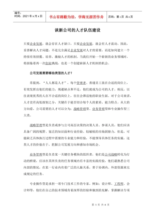 谈新公司的人才队伍建设