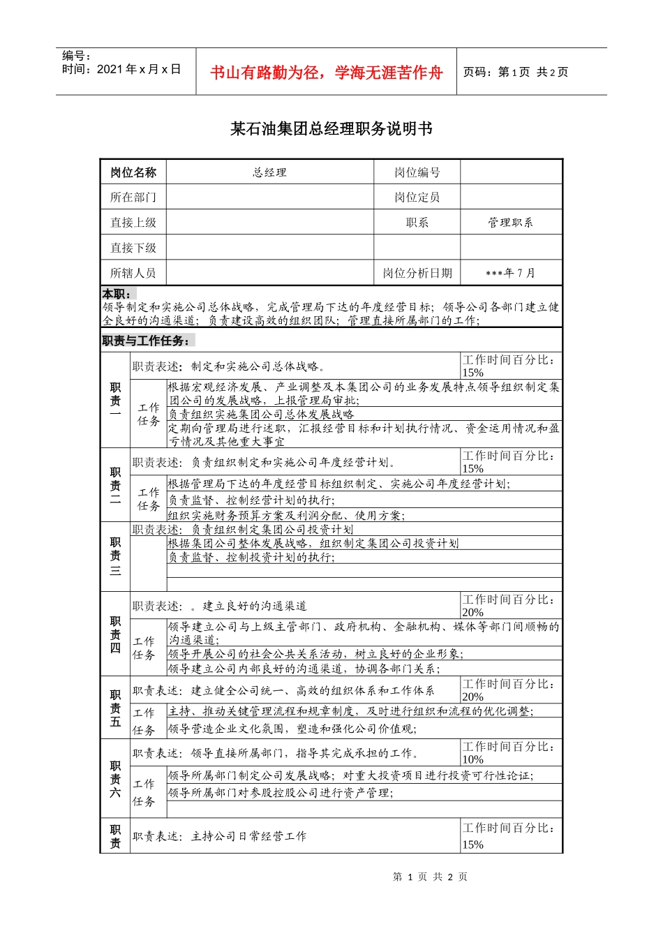 石油集团总经理职务说明书_第1页