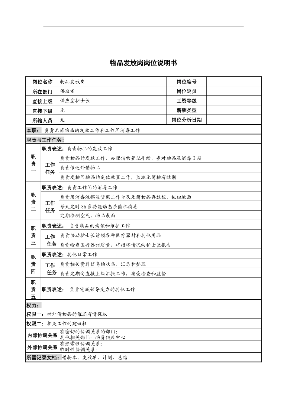 物品发放岗岗位说明书_第1页