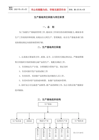 生产基地岗位职能及岗位职责描述