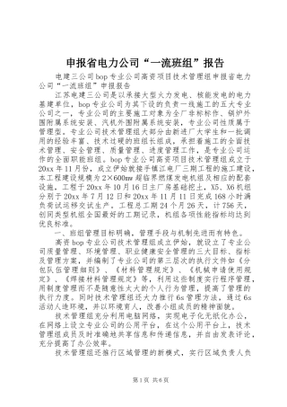 申报省电力公司“一流班组”报告 