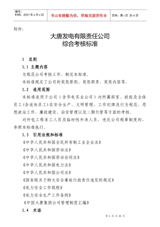 某发电有限责任公司综合考核标准
