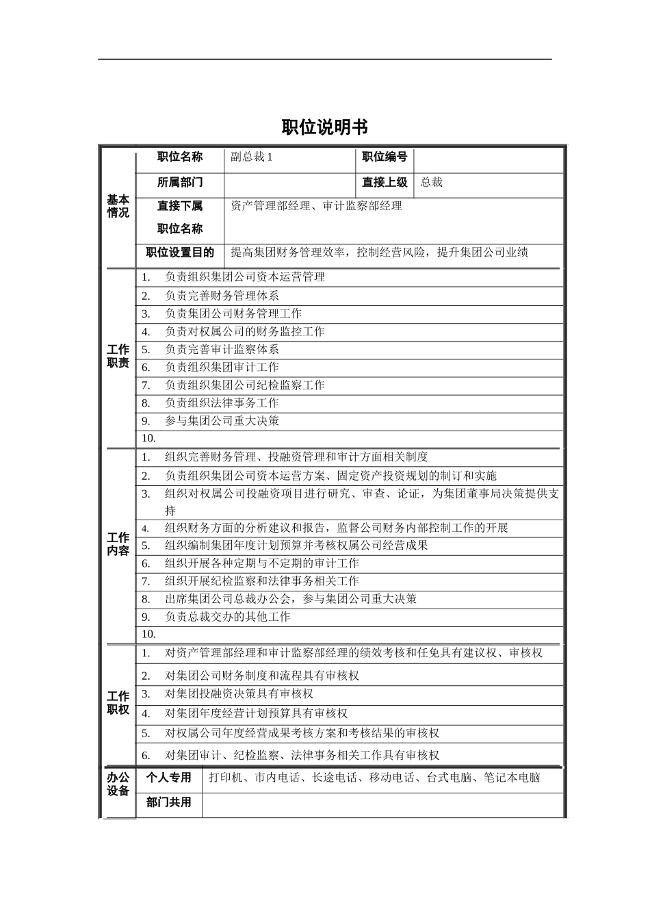 财务副总裁职位说明书_第1页