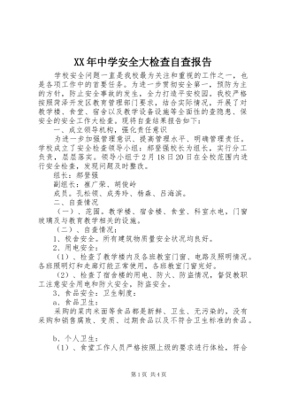 XX年中学安全大检查自查报告 