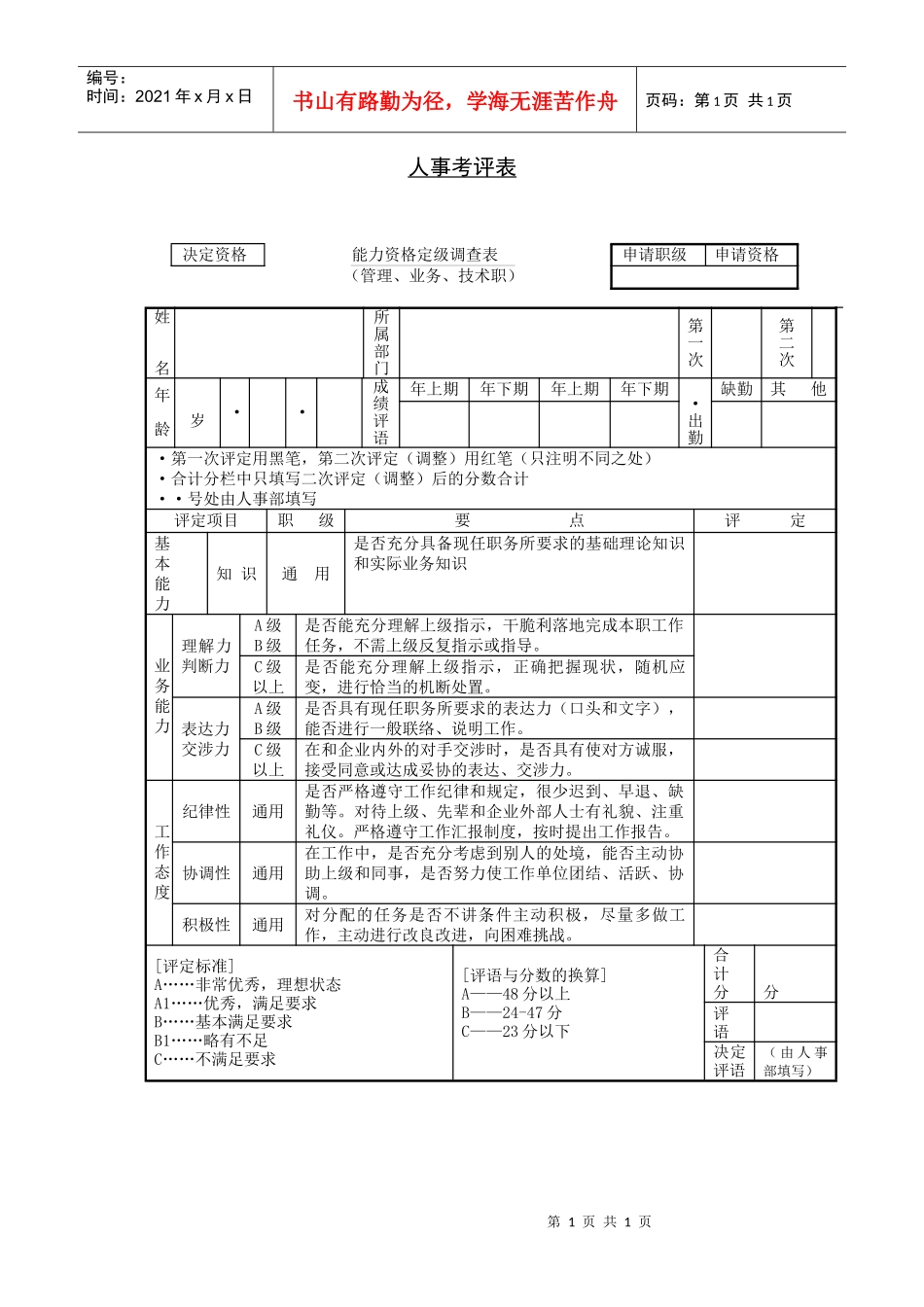 第十六节 人事考评表_第1页