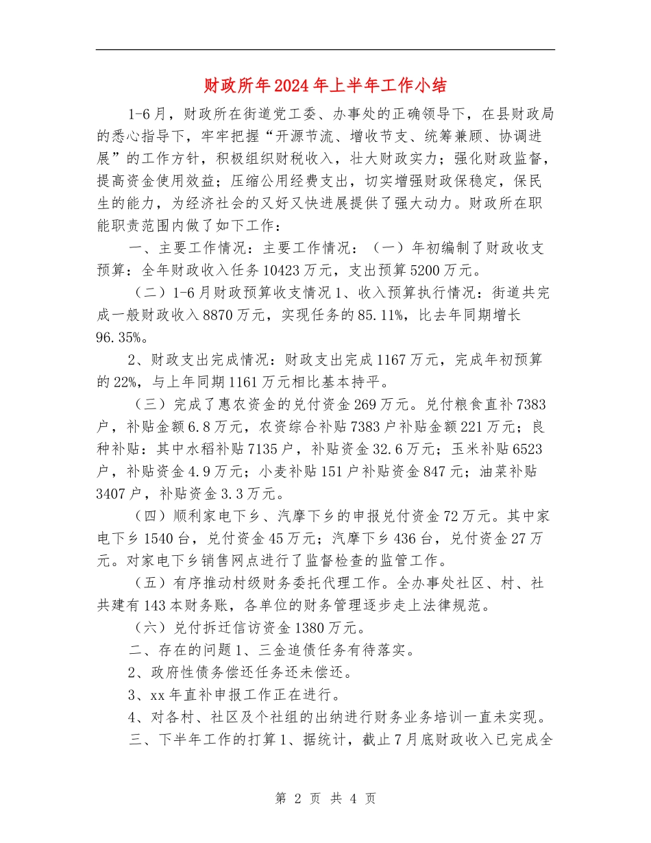 财政所年2024年上半年工作小结_第2页
