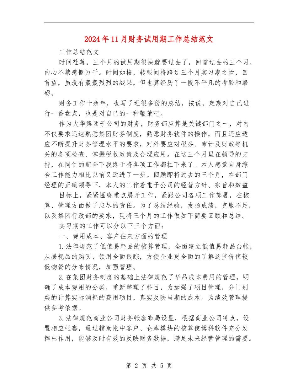 2024年11月财务试用期工作总结范文_第2页