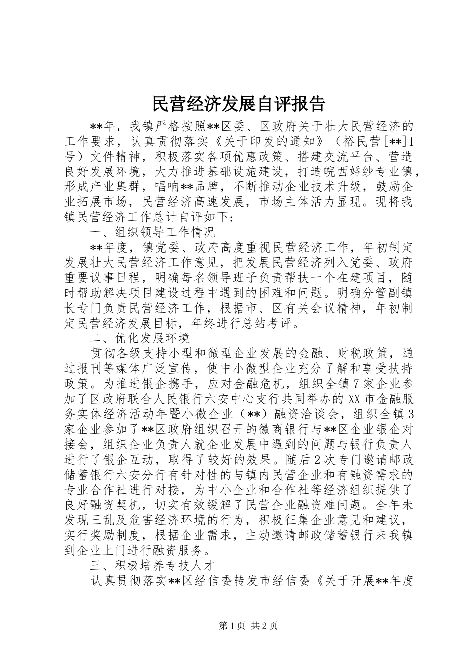 民营经济发展自评报告 _第1页