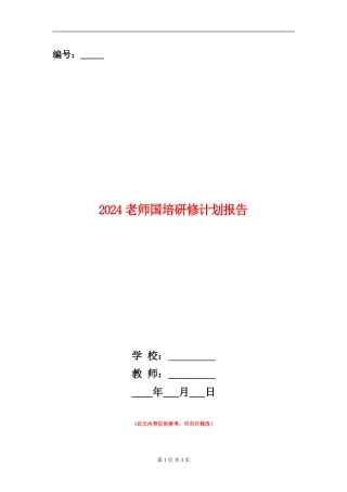 2024教师国培研修计划报告