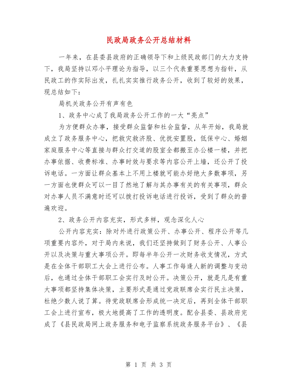 民政局政务公开总结材料_第1页