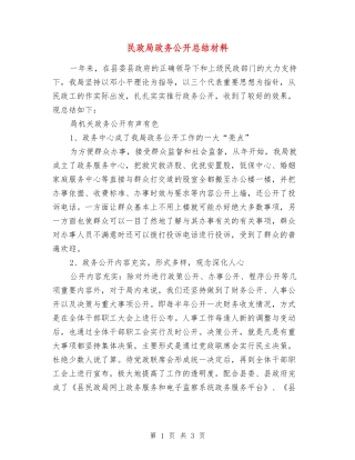 民政局政务公开总结材料
