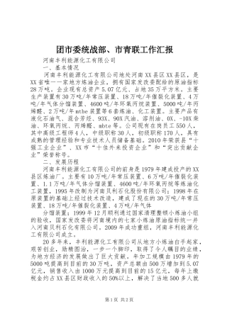团市委统战部、市青联工作汇报 